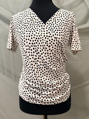 MaxMara White and Black Dot Faux-Wrap Short Sleeve Top